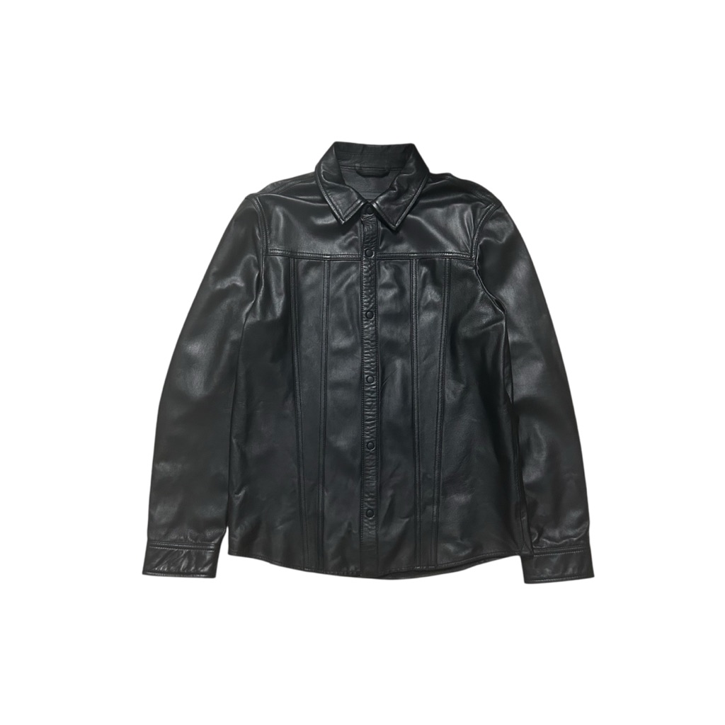 New John Varvatos Black Leather Shirt Jacket Mens Size 48
